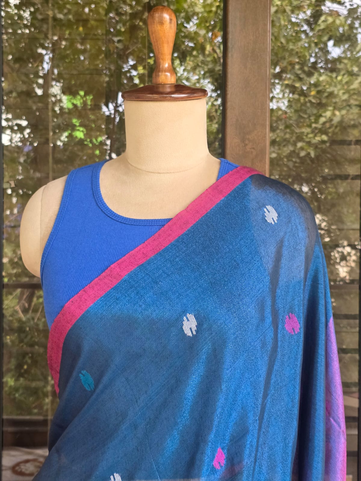 Blue Mul Tissue Saree With Purple Paithani Pallu