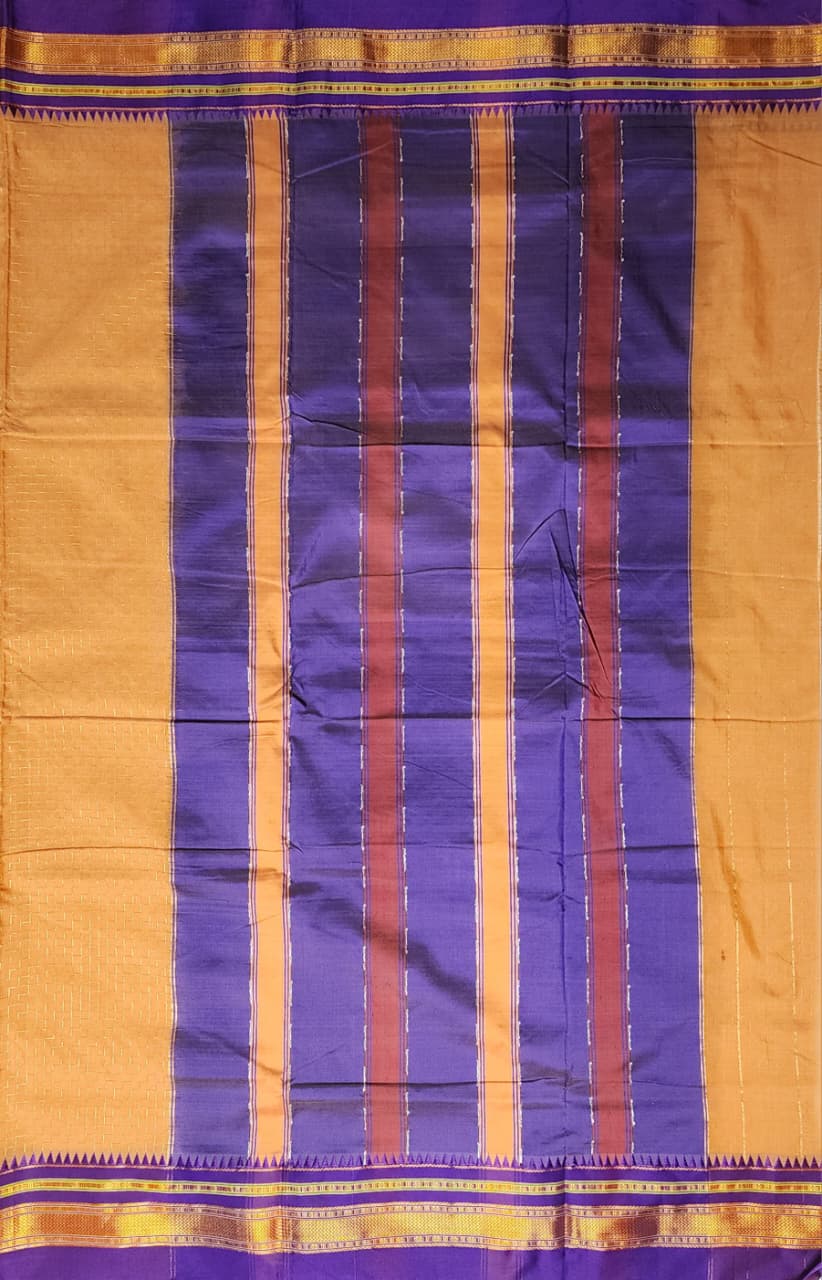 Mustard & Purple Ilkal Cotton Saree with Zig-Zag Jari