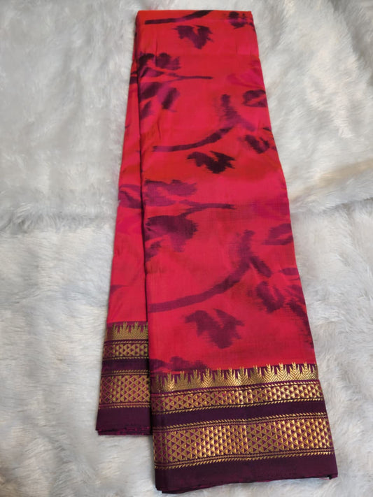 Deep Red Handloom Ilkal Pure Silk Saree - Ikkat Edition
