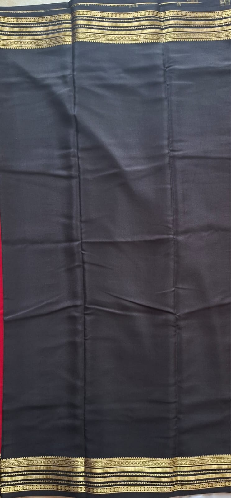 Red Black Mysore Crepe Silk with black line border