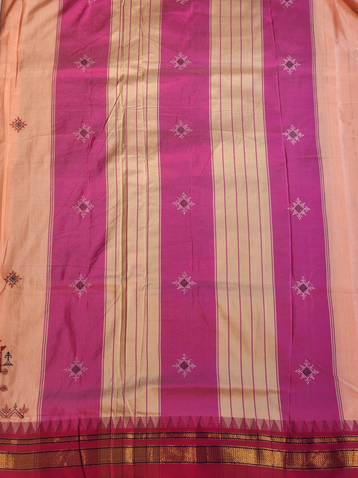 Peach Ilkal Kasuti Cotton Saree