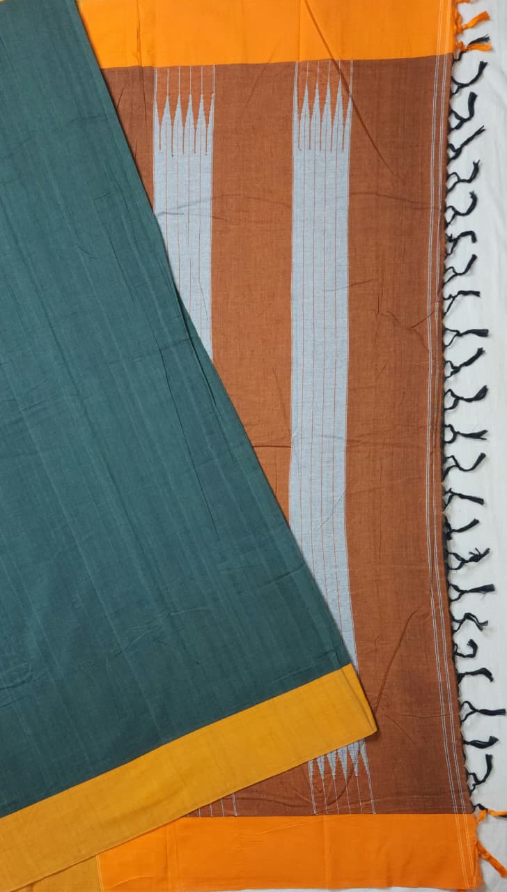 Teal Green Cotton Handloom Saree