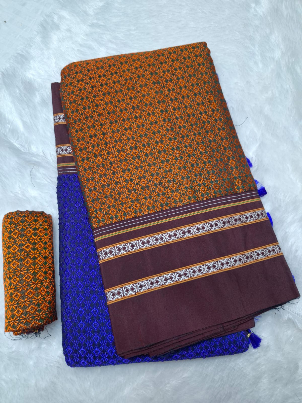 brown blue Ilkal Khun 3D Saree