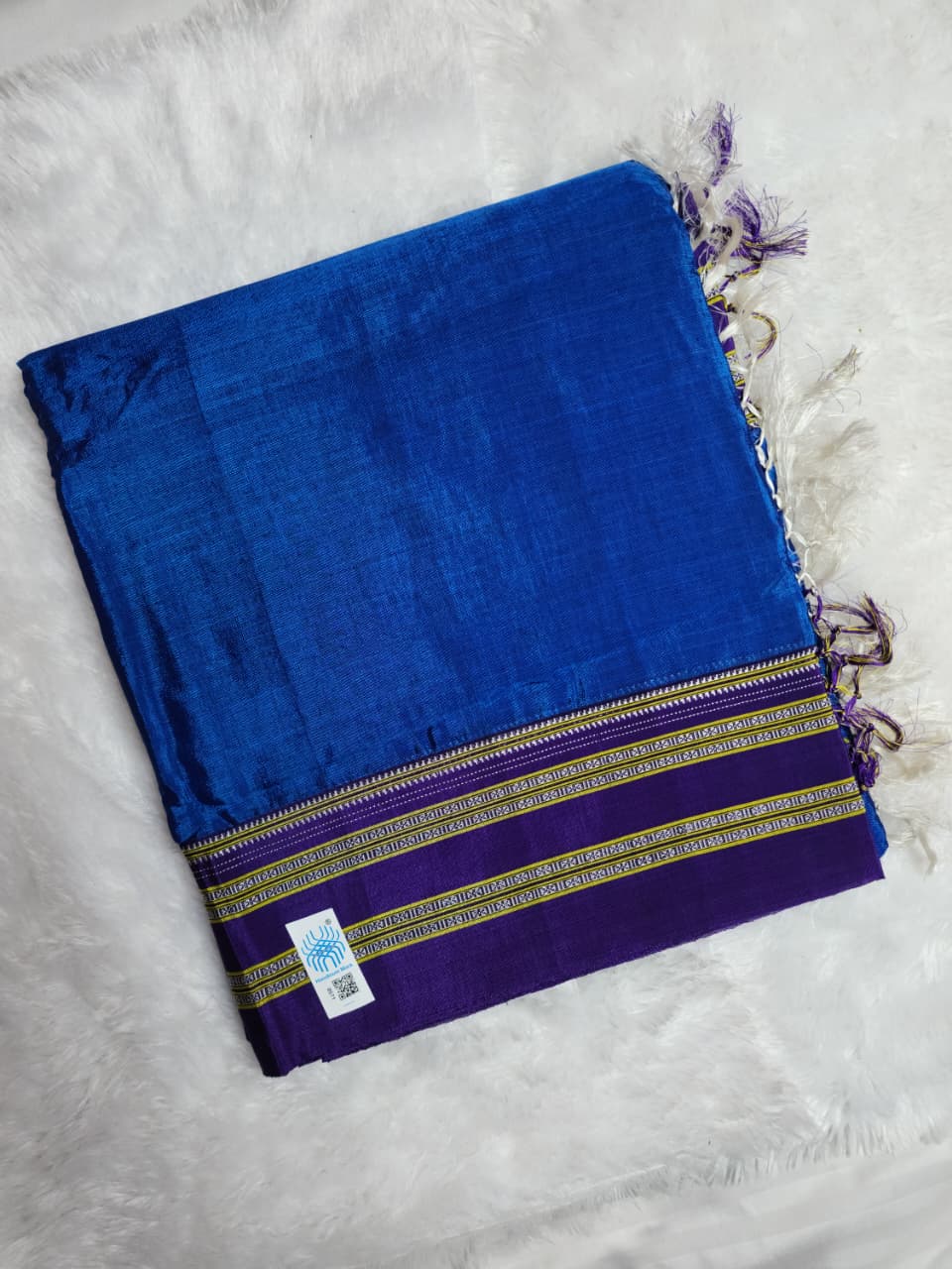 Blue–Purple Ilkal Viscose Saree with Gayathri Border
