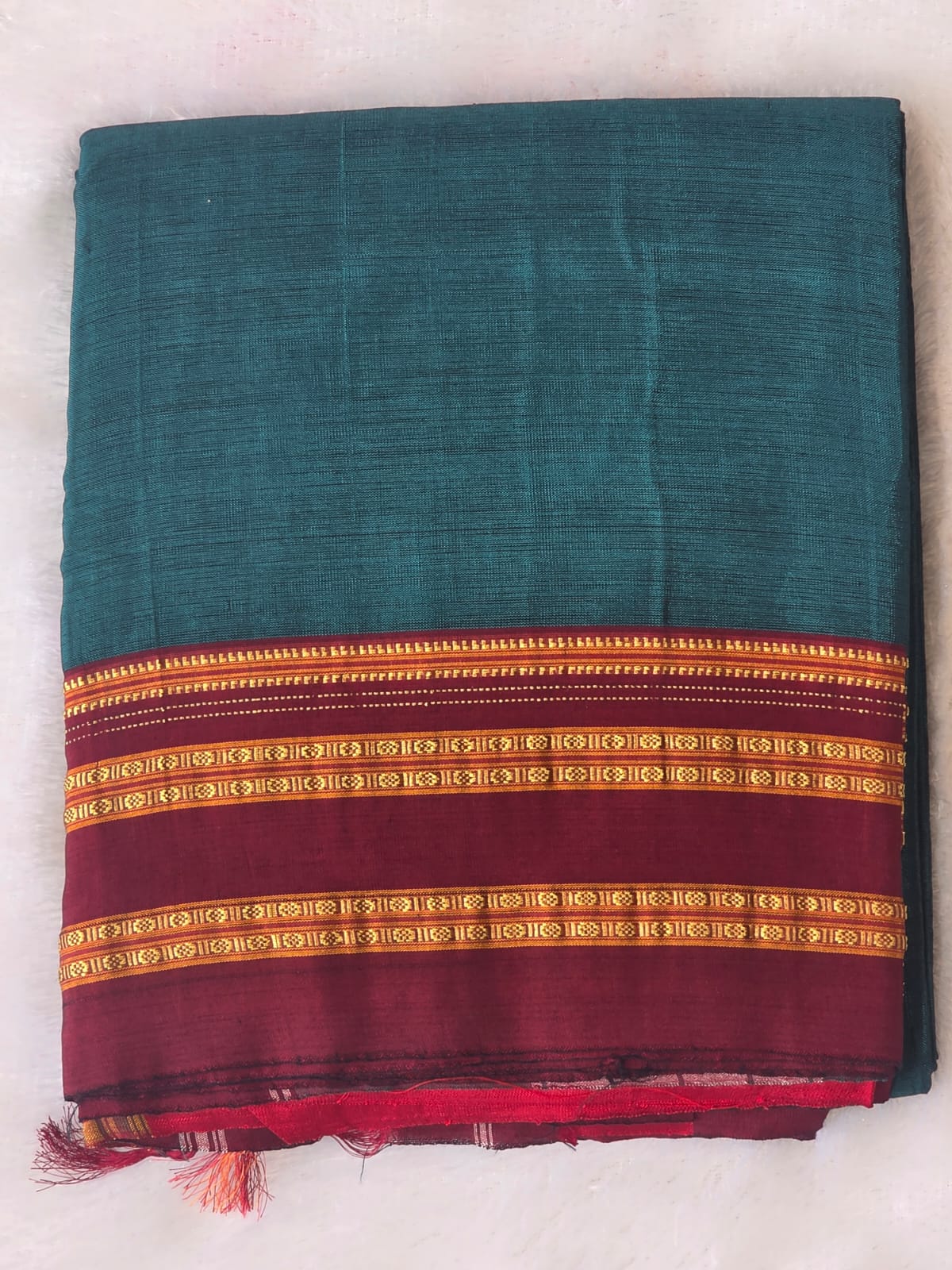 Green-Maroon Ilkal Viscose Handloom Saree with Silk Pallu