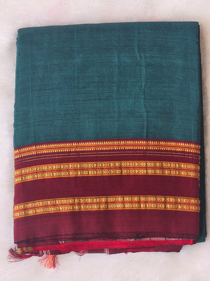 Green-Maroon Ilkal Viscose Handloom Saree with Silk Pallu