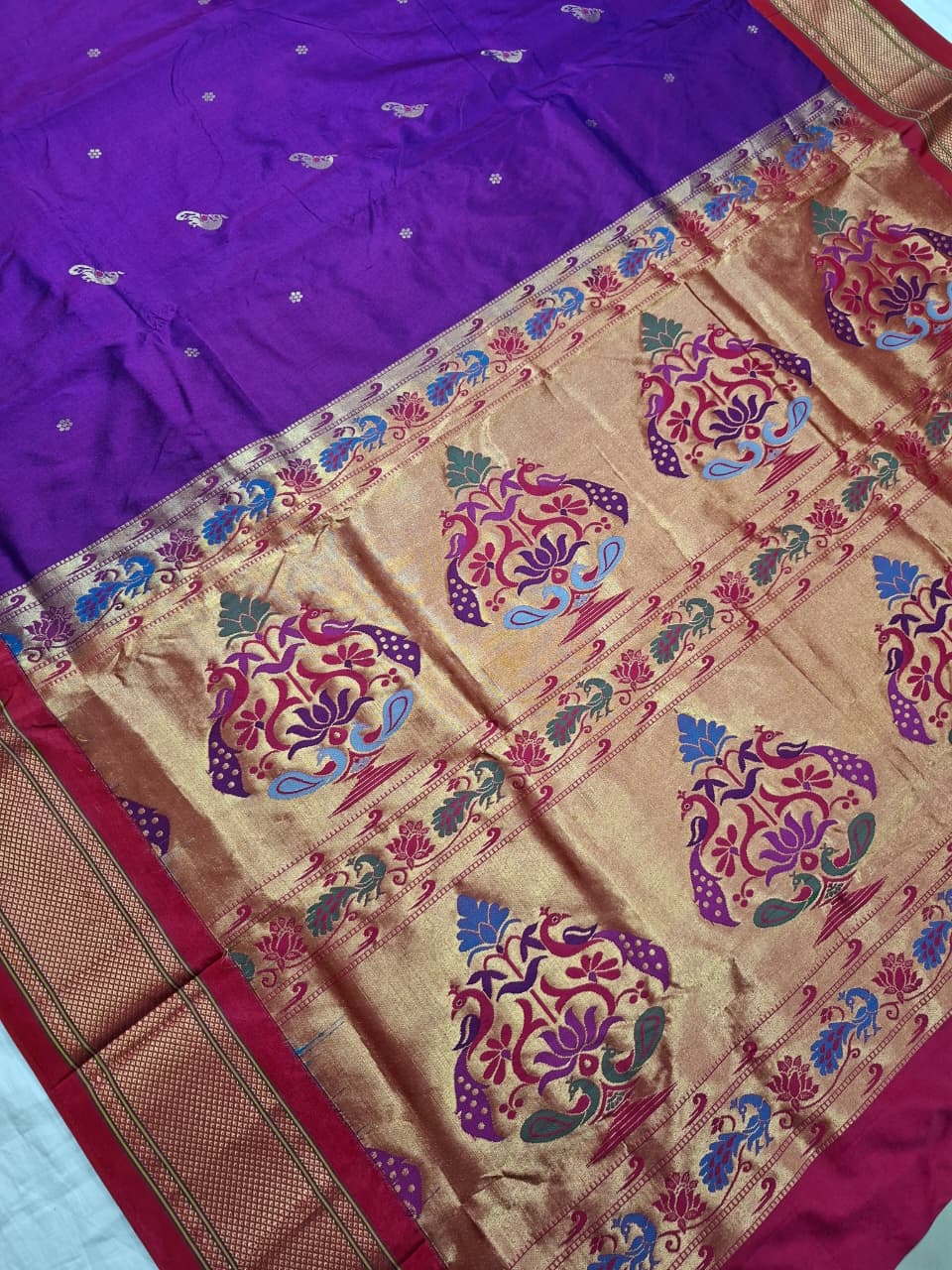 Magenta Purple Paithani Silk with Peacock Motifs