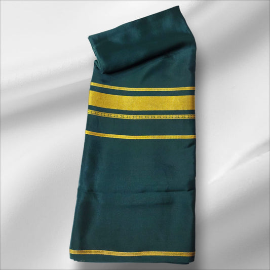 Elegant Green Mysore Silk Saree with Minimal Gold Antique Zari Borders