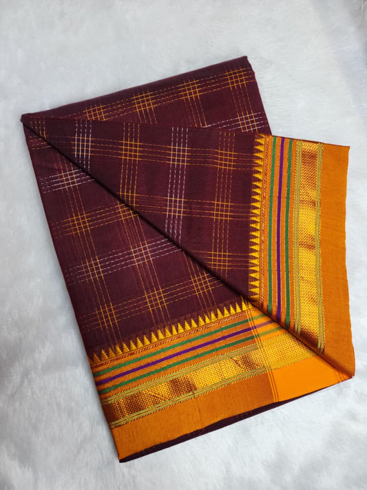 Wine Maroon Half Silk Ilkal Saree