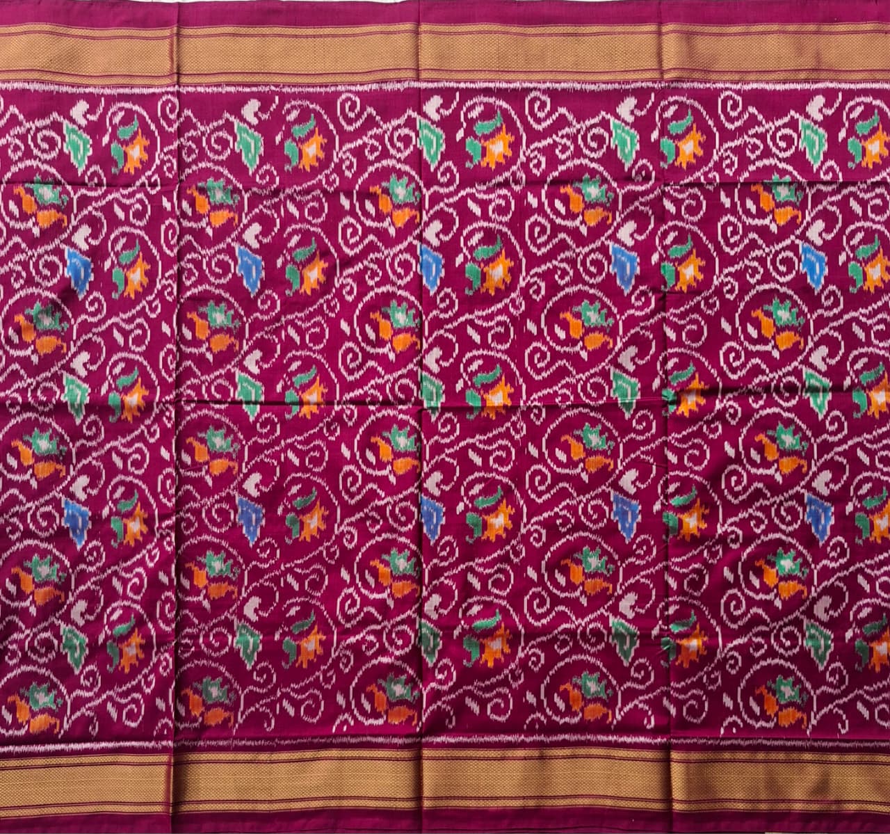 Deep Wine Pink Handloom Pochampally pure silk -Floral design