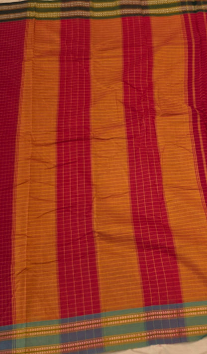 Pink- Blue Green Ilkal handloom Patteda Anchu-Gayatri Border