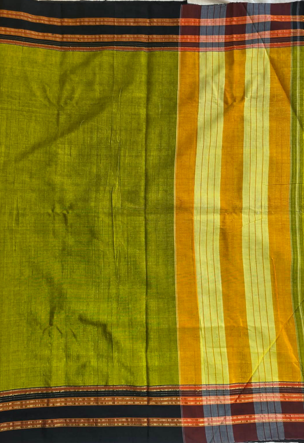 Olive Green-Black Ilkal Viscose Handloom Saree with Silk Pallu