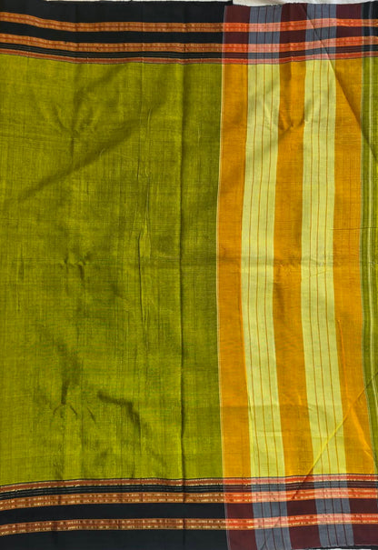 Olive Green-Black Ilkal Viscose Handloom Saree with Silk Pallu