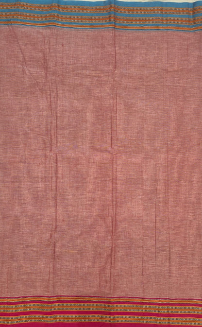 Peach-Blue Pink Ilkal handloom Patteda Anchu-Gayatri Border