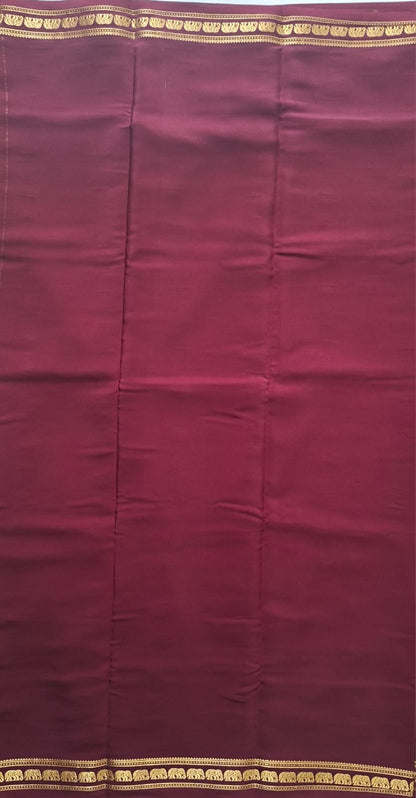 brown mysore crepe pure silk with elephant border