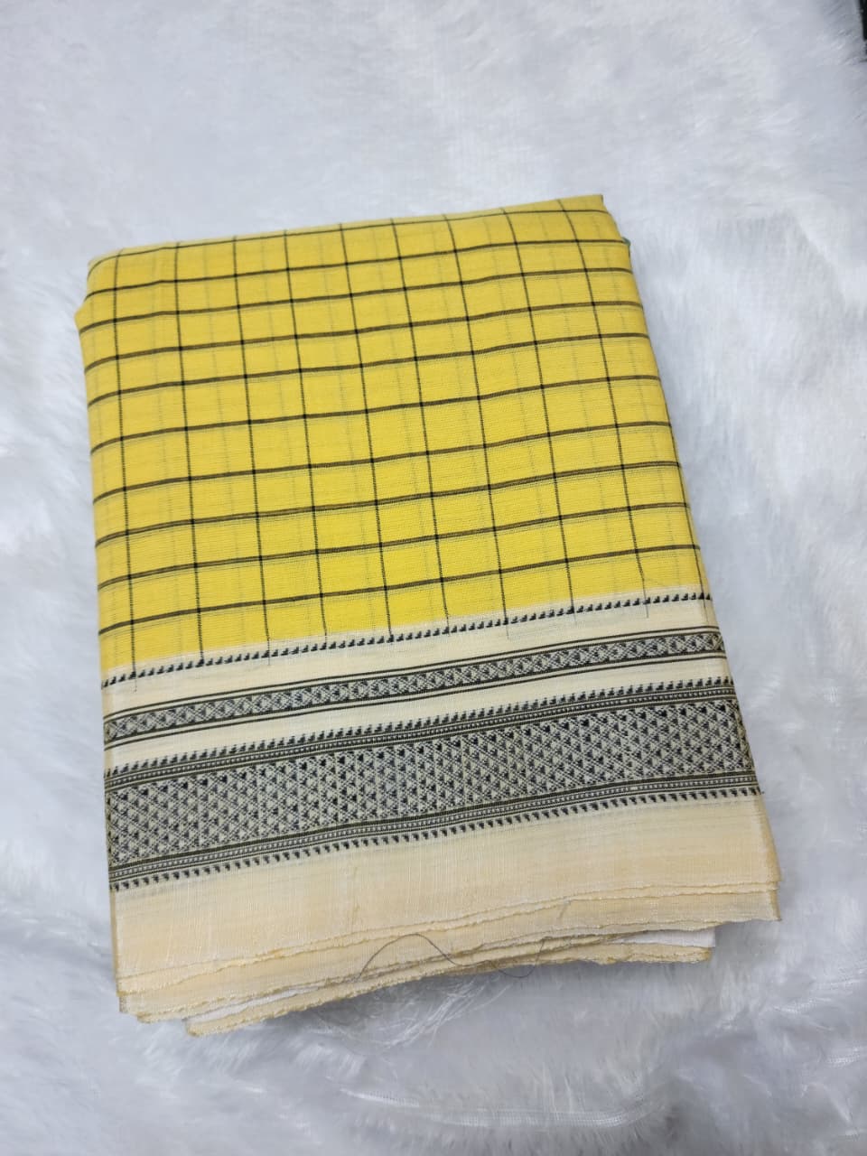 Yellow Ilkal Cotton Handloom Checks Saree