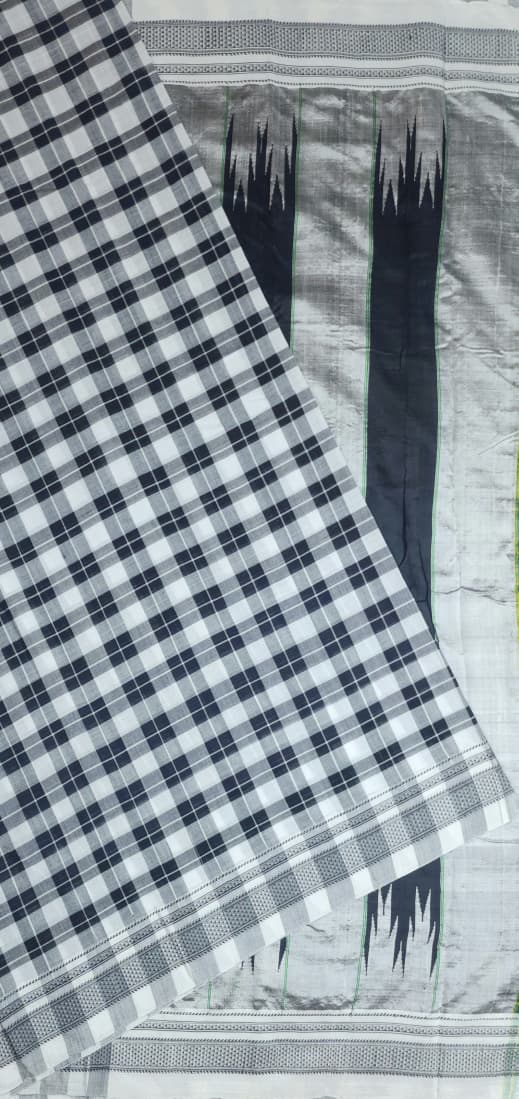 Black & Ivory Ilkal Cotton Handloom Checks Saree