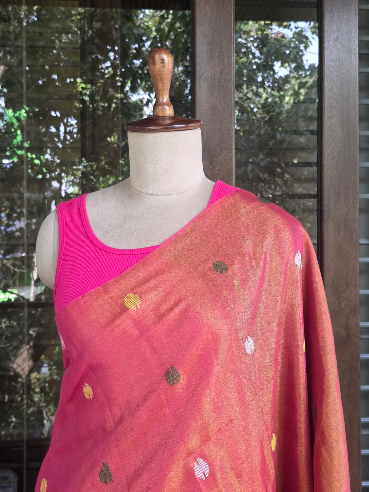 Orange Mul Tissue Saree With gold Paithani Pallu