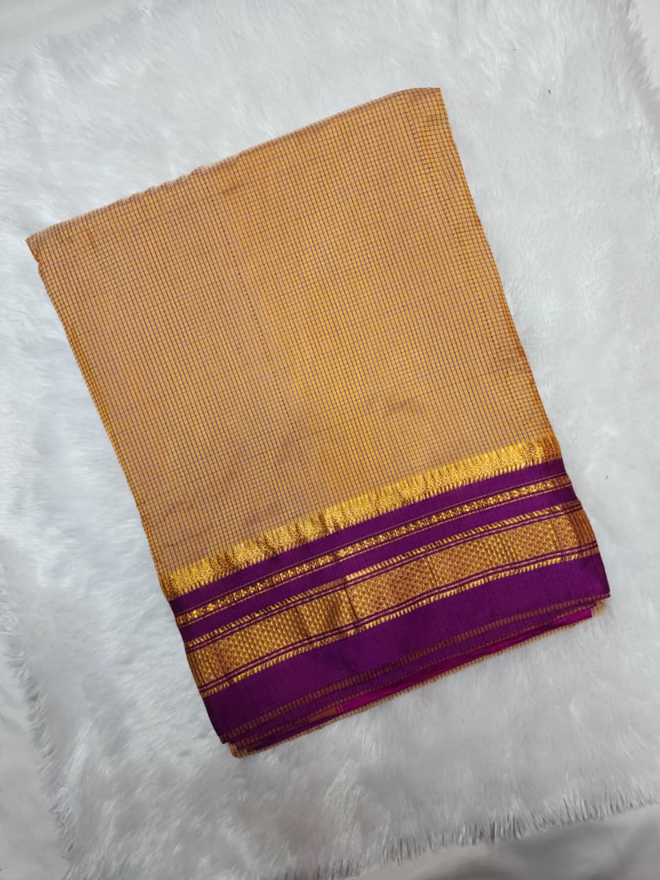 Peach Checked Ilkal Saree with Rich Pink Border