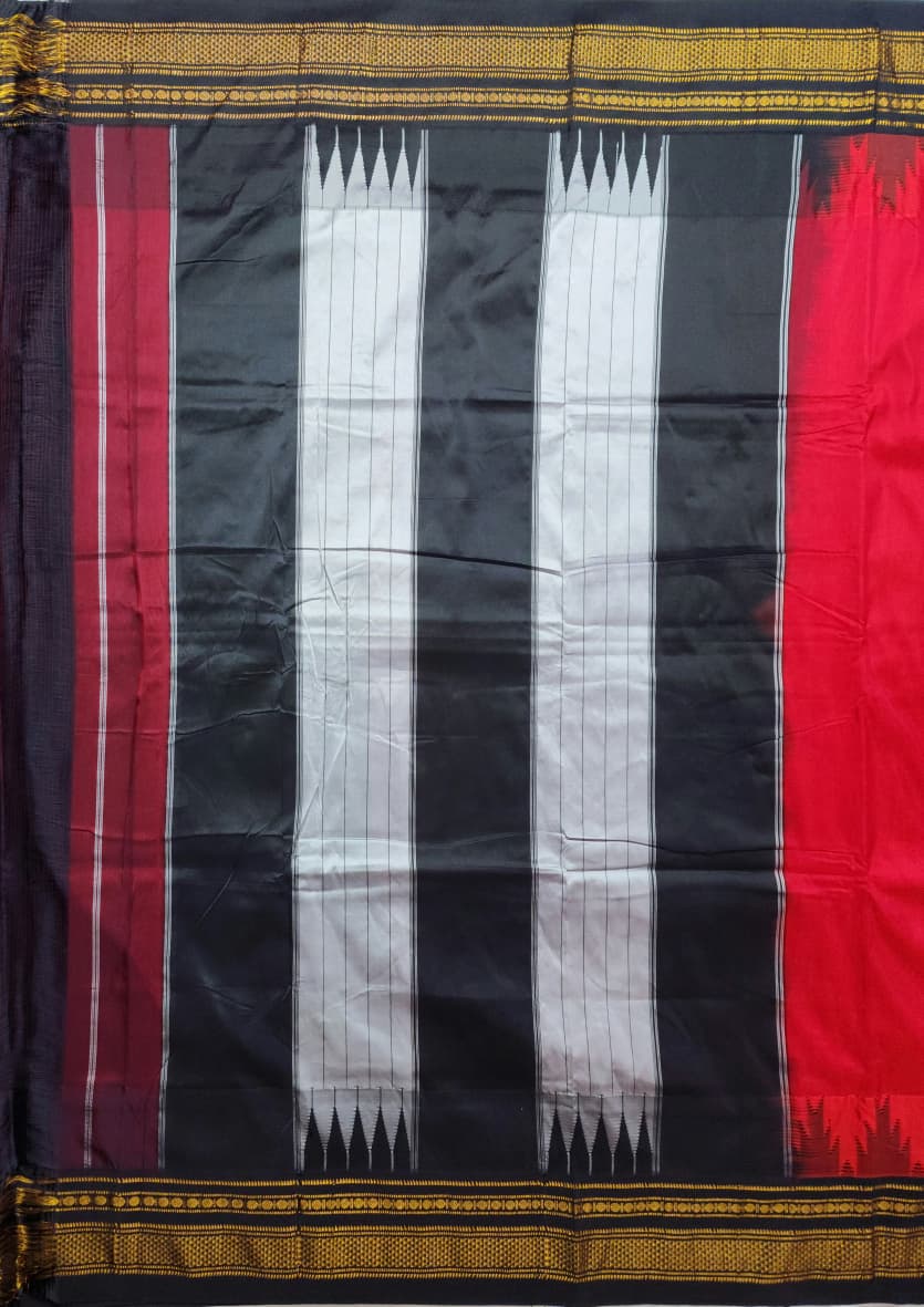 Black & Red Tana Gadawal Ilkal Cotton Saree