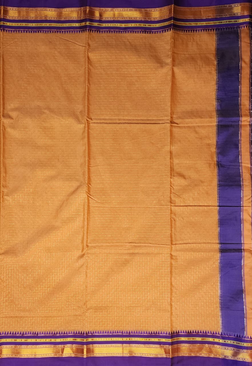 Mustard & Purple Ilkal Cotton Saree with Zig-Zag Jari