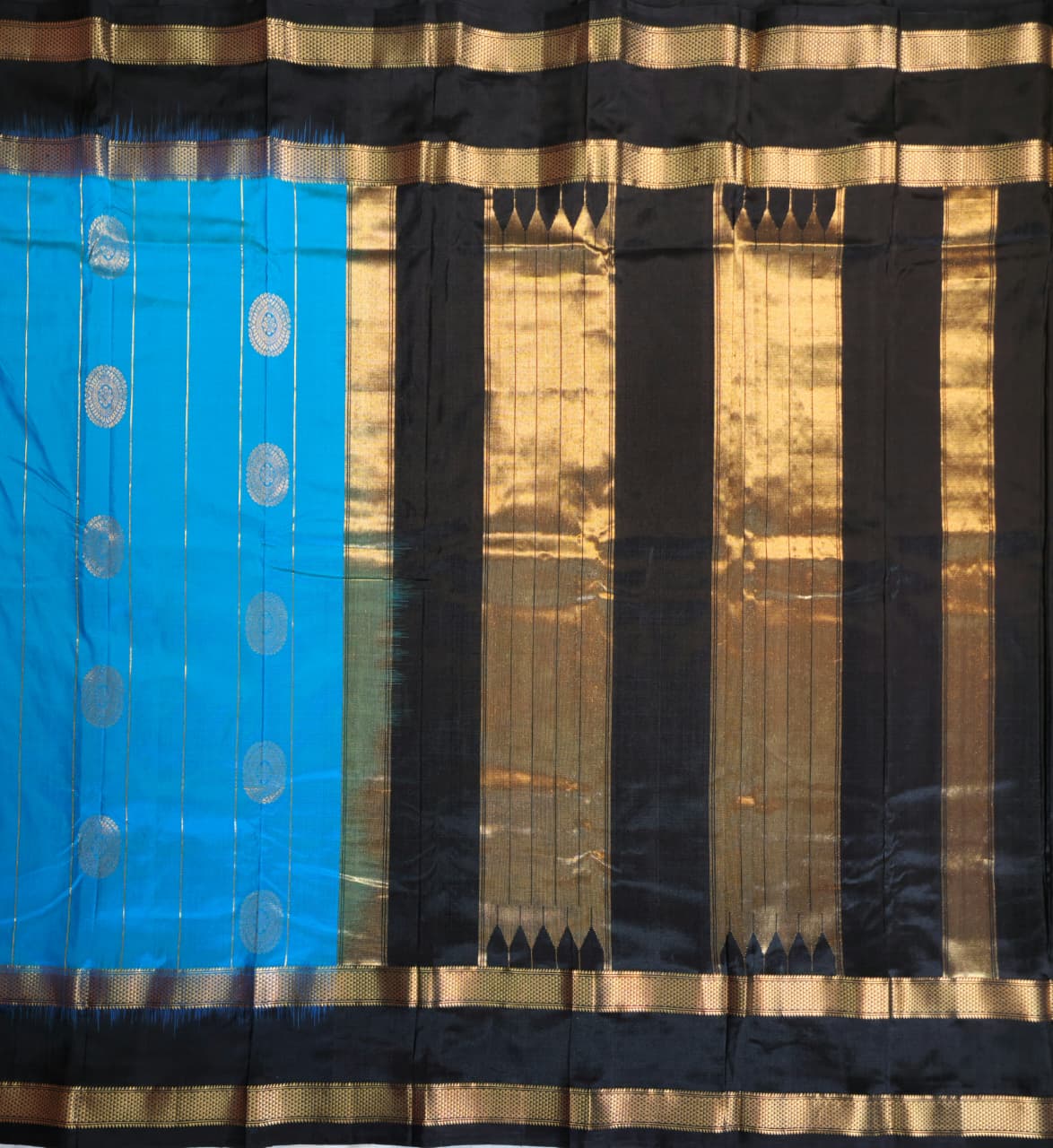 Peacock Blue Gadwal Ilkal Silk with Bentex Border