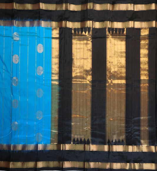 Peacock Blue Gadwal Ilkal Silk with Bentex Border