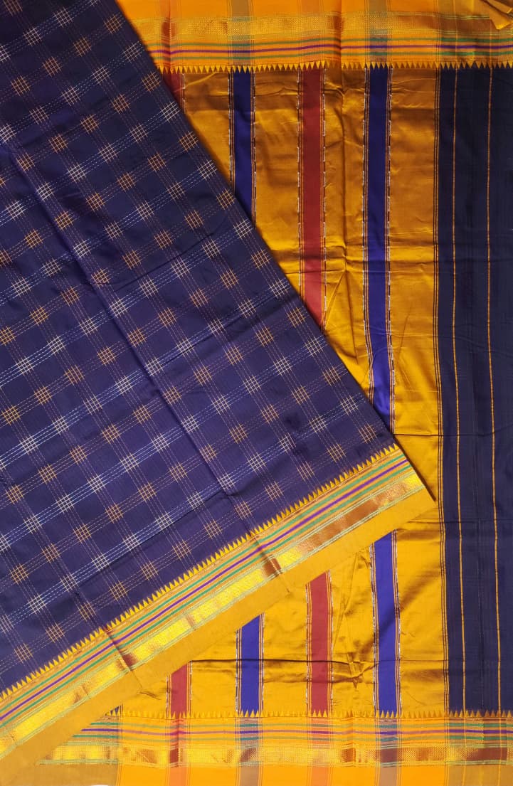Indigo Blue Half Silk Ilkal Saree