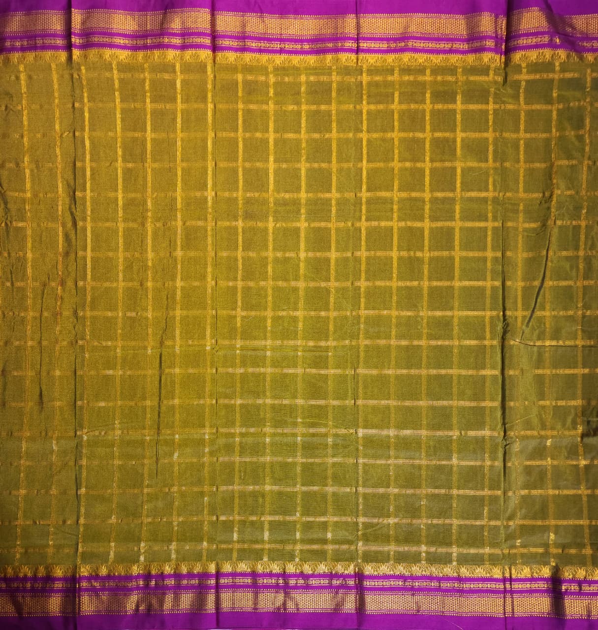 Olive Green  Big Jari Checks Ilkal Saree