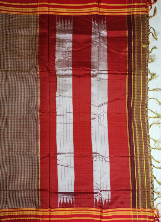Brown base multicolored Checkered Ilkal Cotton Saree