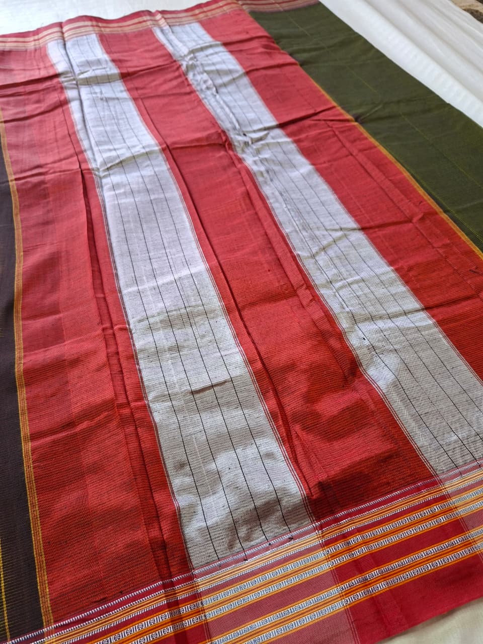green-Maroon Ilkal Mercerized Cotton (raasta saree)