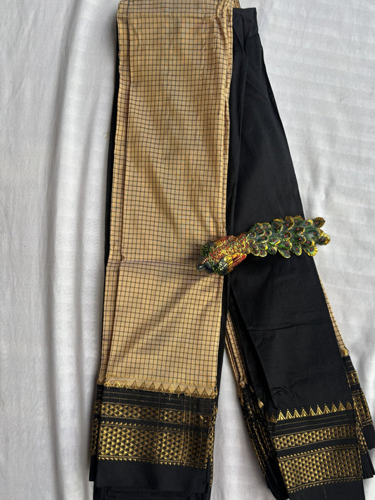 Beige-Black Ragavalli Checks- Ilkal Silk