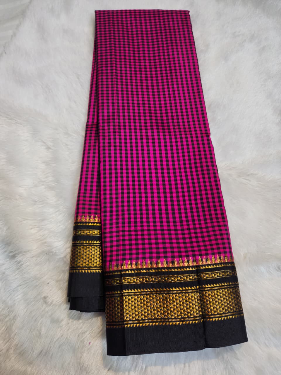 Pink Black Gadwal Ilkal Pure Silk Satrangi Checks