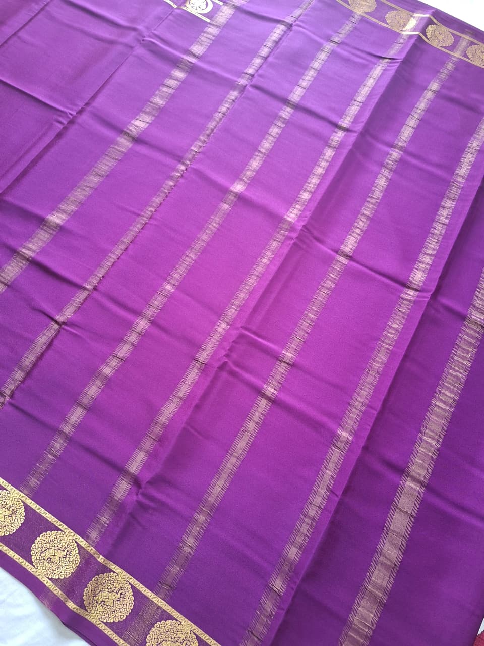 Royal Purple Mysore Silk Saree with Gold Zari Motif Border