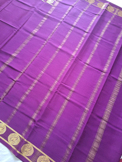 Royal Purple Mysore Silk Saree with Gold Zari Motif Border