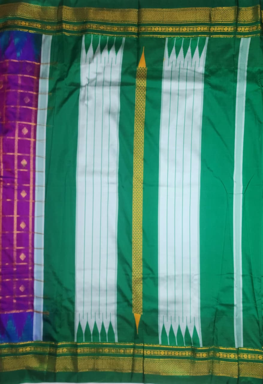 Rich Purple and cool Aqua Blue Contrast Silk Saree