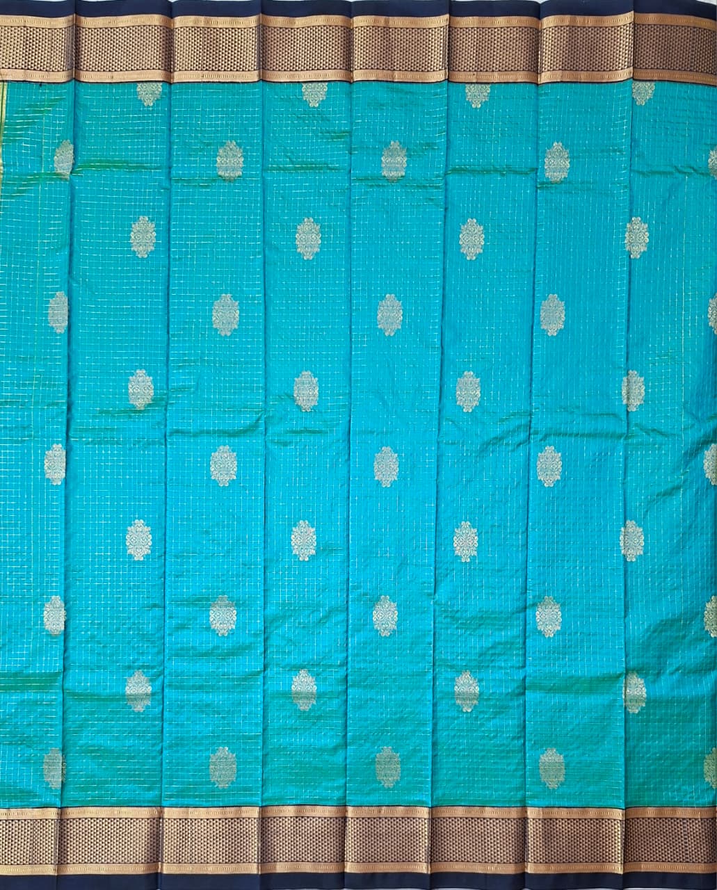 Blue-Navyblue Ilkal Gadwal Pure Silk Saree- Malabar edition with butta
