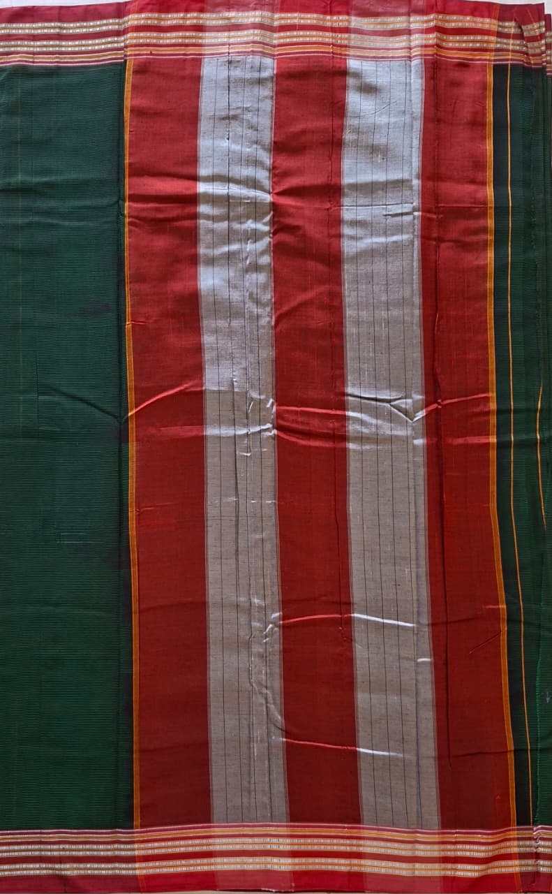 Bottle green-Maroon Ilkal Mercerized Cotton (raasta saree)