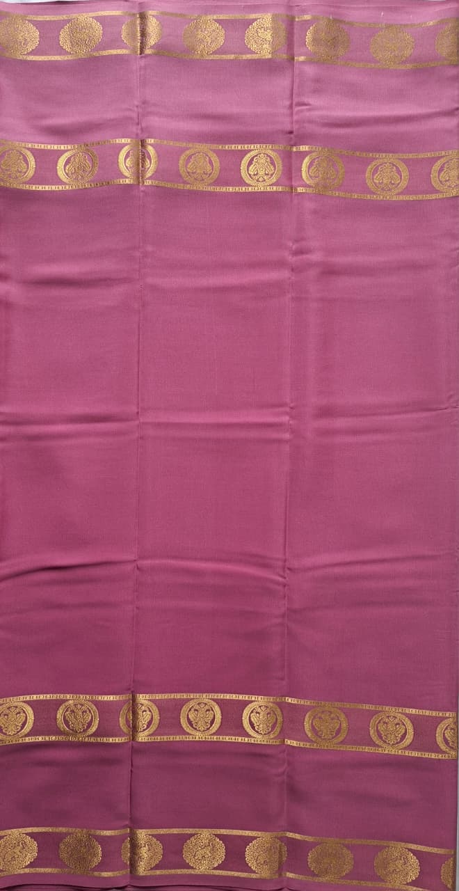 Pastel pink Mysore Crepe Silk with bentexr-gandberunda motifs border