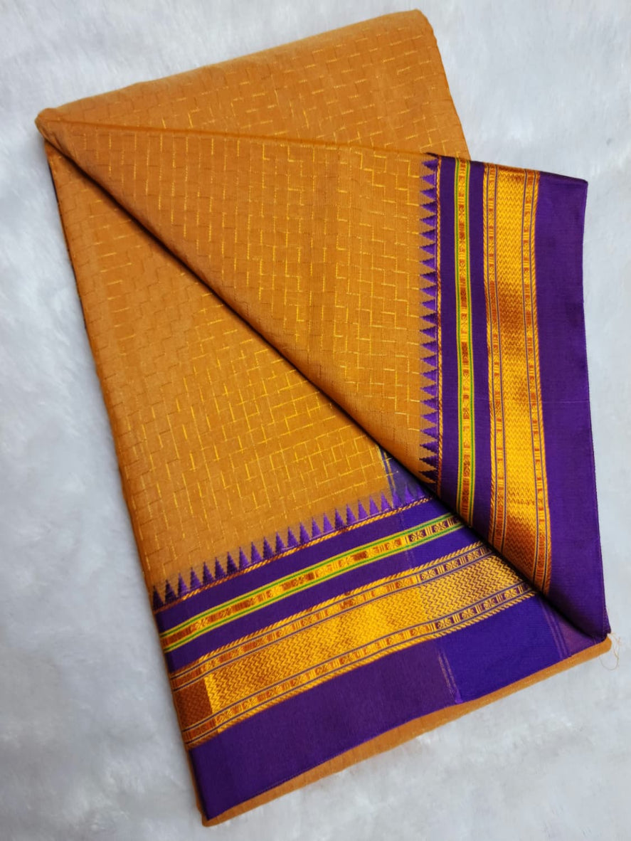 Mustard & Purple Ilkal Cotton Saree with Zig-Zag Jari
