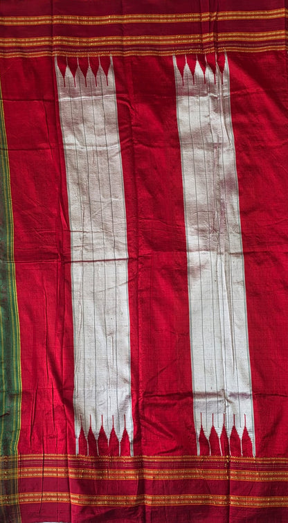 Grey-Maroon Ilkal Viscose Handloom Saree with Silk Pallu