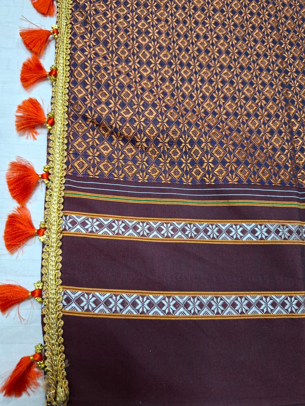 peacock blue brown Ilkal Khun 3D Saree