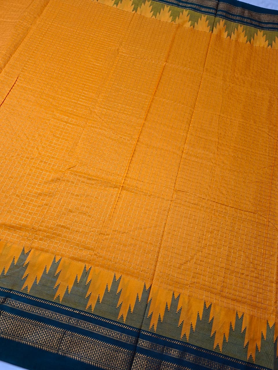 Mustard Yellow Gadwal Chaduranga Ilkal Cotton Saree with Contrast Zari Border & Pallu