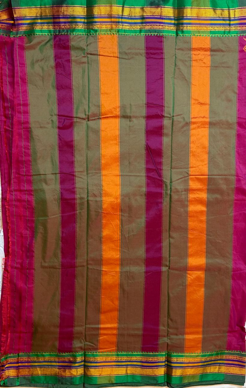 Pink kasuti saree with peacock design