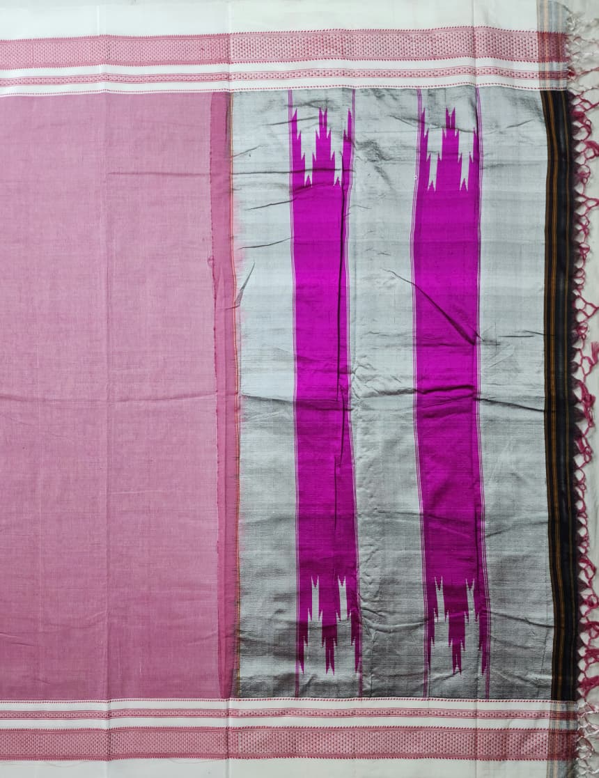 Rose Pink Ilkal Cotton Handloom Saree with Silk Pallu