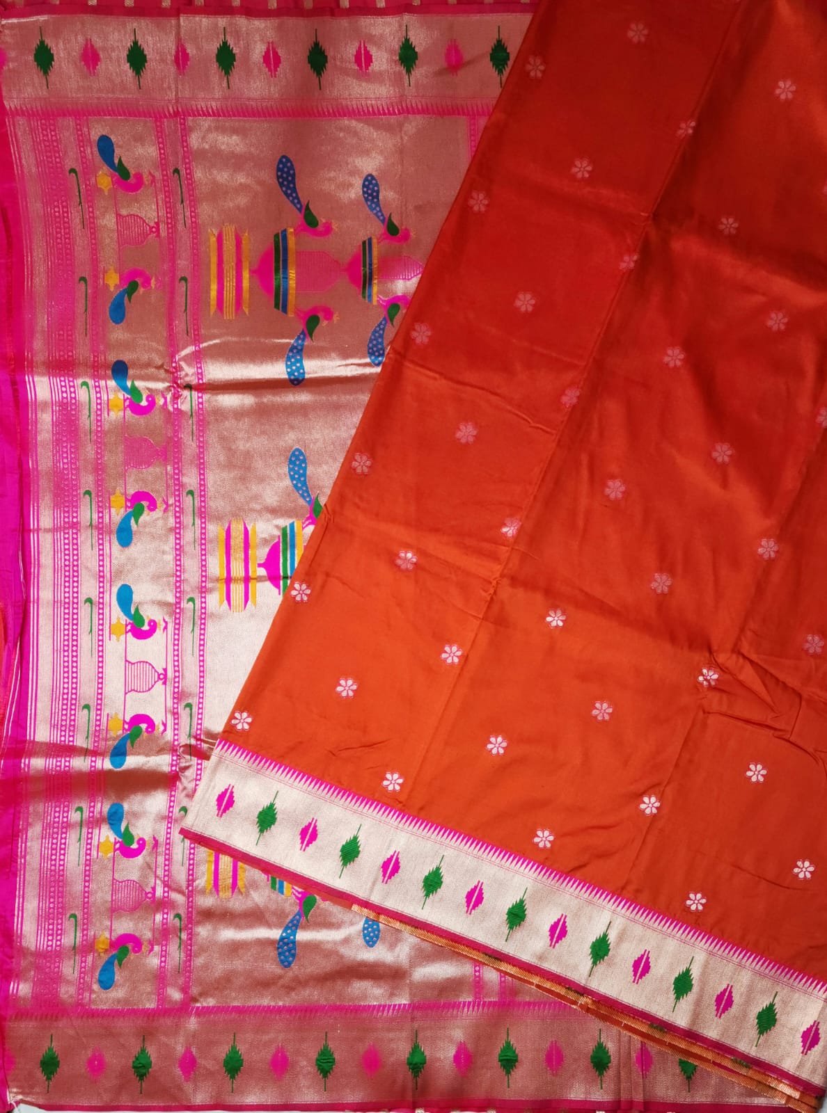 Radiant Orange Paithani Soft Silk Saree