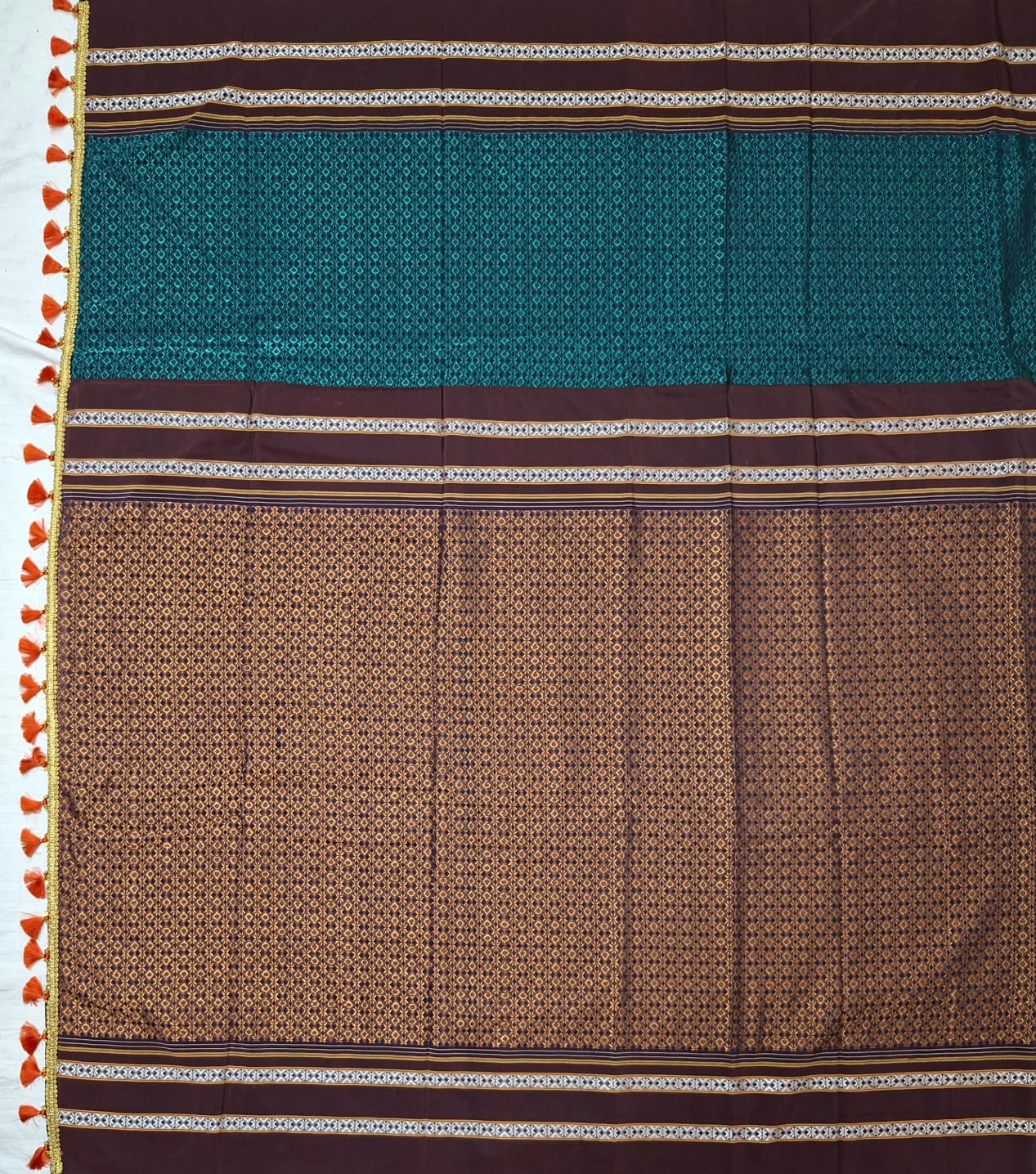 peacock blue brown Ilkal Khun 3D Saree