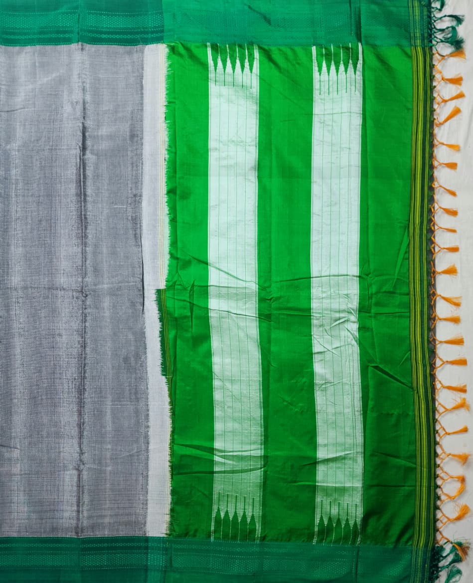 Grey Ilkal Viscose Handloom Saree with Silk Pallu & chikki Paras Border