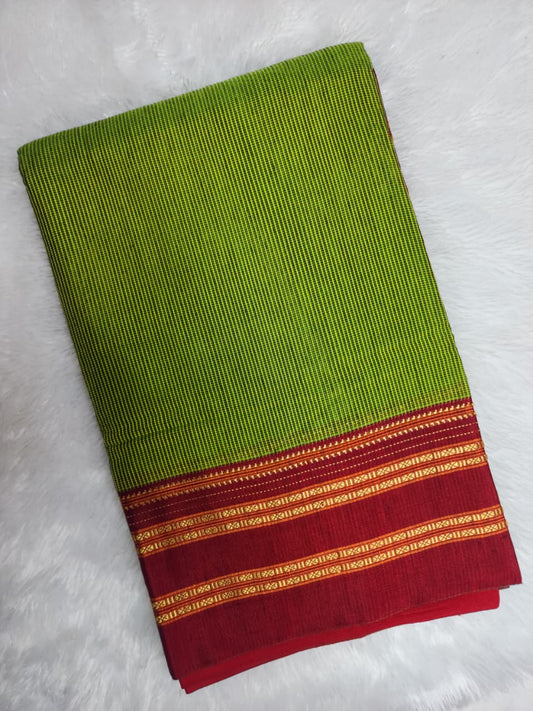 Green–Maroon Small Checks Ilkal Cotton Saree