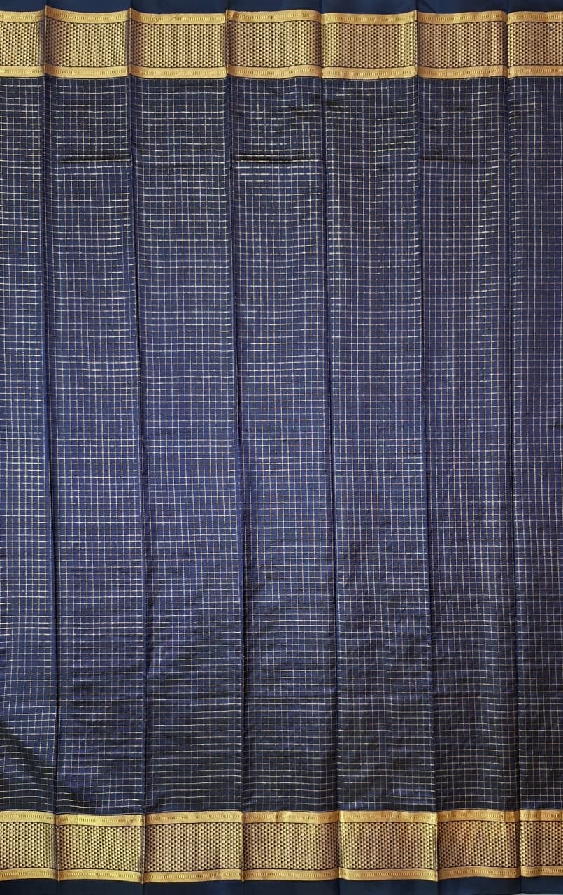 Blue-Navyblue Ilkal Gadwal Pure Silk Saree- Malabar edition with butta